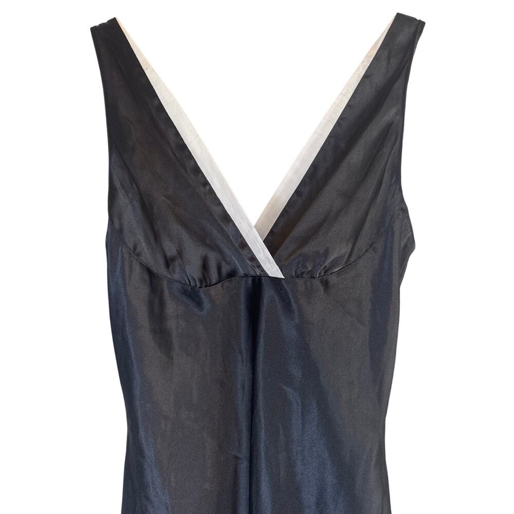 Vintage 90s Black Satin Slip Dress Womens Small Minimalist Long Formal Prom HOCO